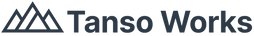 The logo for Tanso Works, featuring a stylized geometric mountain icon in dark navy blue next to the brand name 'Tanso Works' in a matching dark navy sans-serif font, all centered on a solid white background.